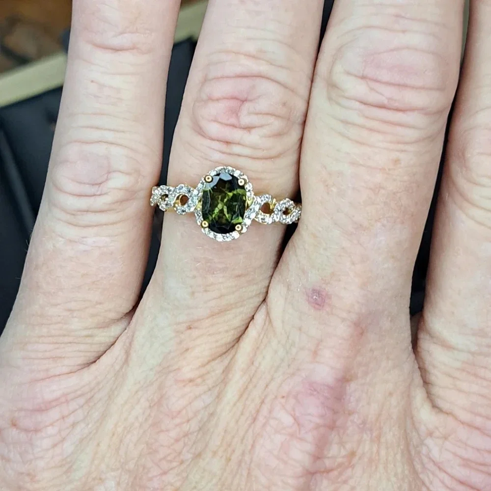 Chrome Tourmaline & White Ziron Halo Enfinity Style Ring.